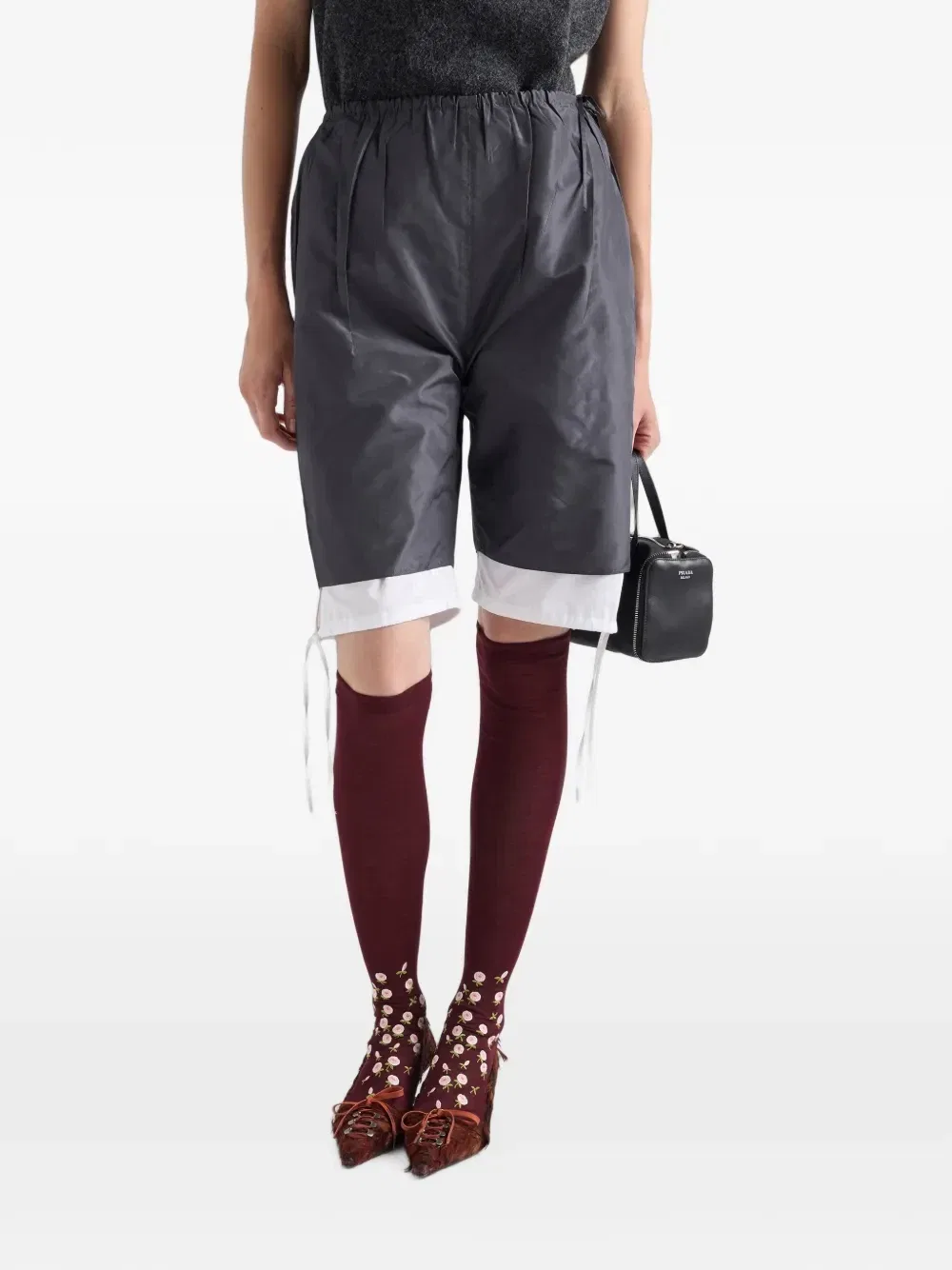 Бермуды из тафты Prada, серый — фото 4