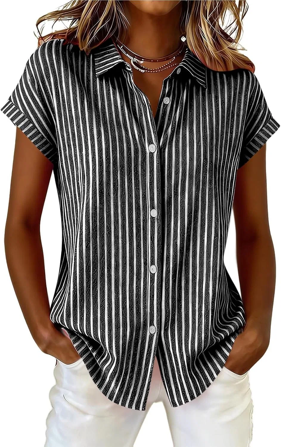Женская рубашка с длинным рукавом Striped Button Down, чёрный