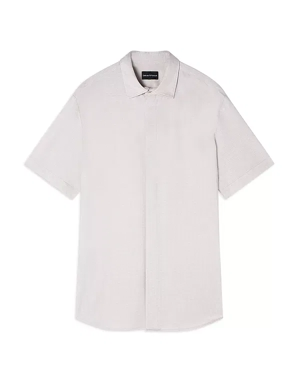 Мужская рубашка с коротким рукавом из сейрсакера Techno seersucker short sleeve shirt Emporio Armani, Sand