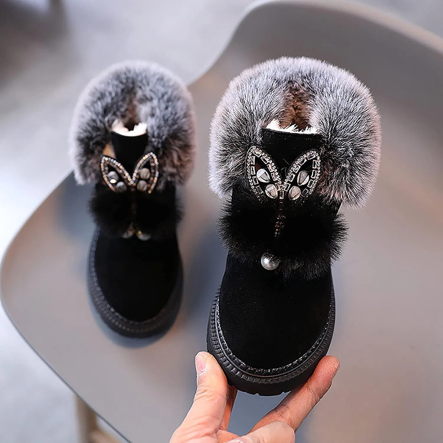 Детские зимние сапожки для девочек с принтом Princess Shoes, Black — фото 2