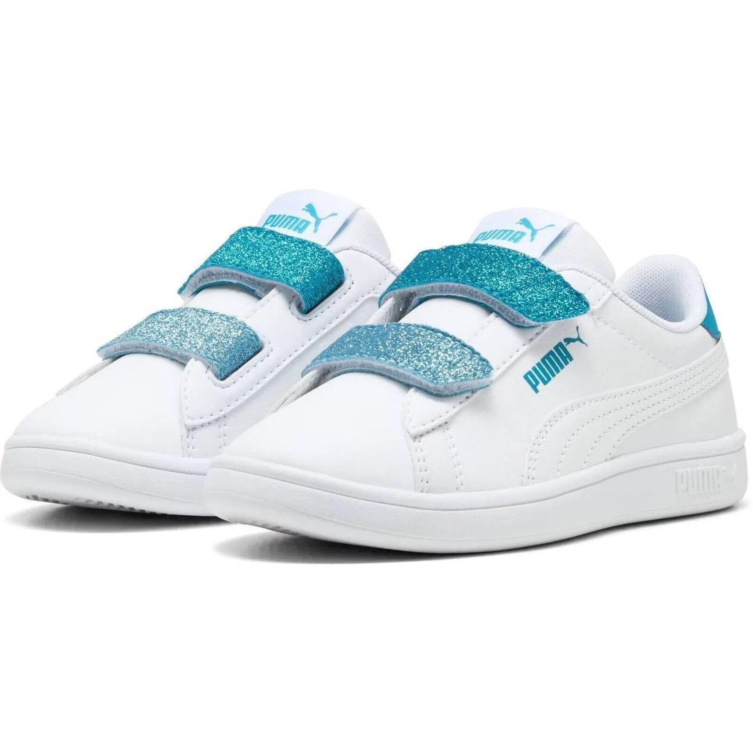 Детские кроссовки с блестками Puma Smash 3.0 L Glitter Velcro V Ps Pum, Weiß — фото 3