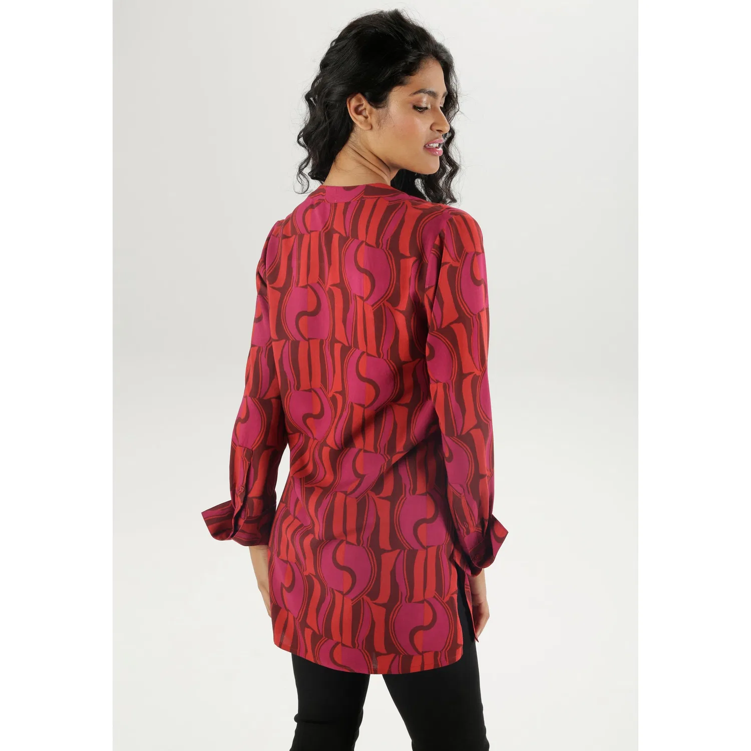 Женская блуза свободного кроя с принтом Aniston SELECTED, Dark Red/Fuchsia — фото 2