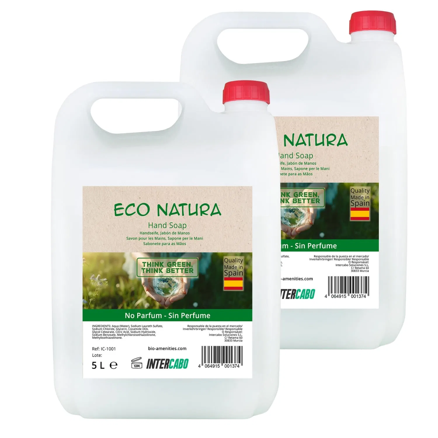 Жидкое мыло INTERCABO Eco Natura, 4 канистры по 5 л, Натуральное