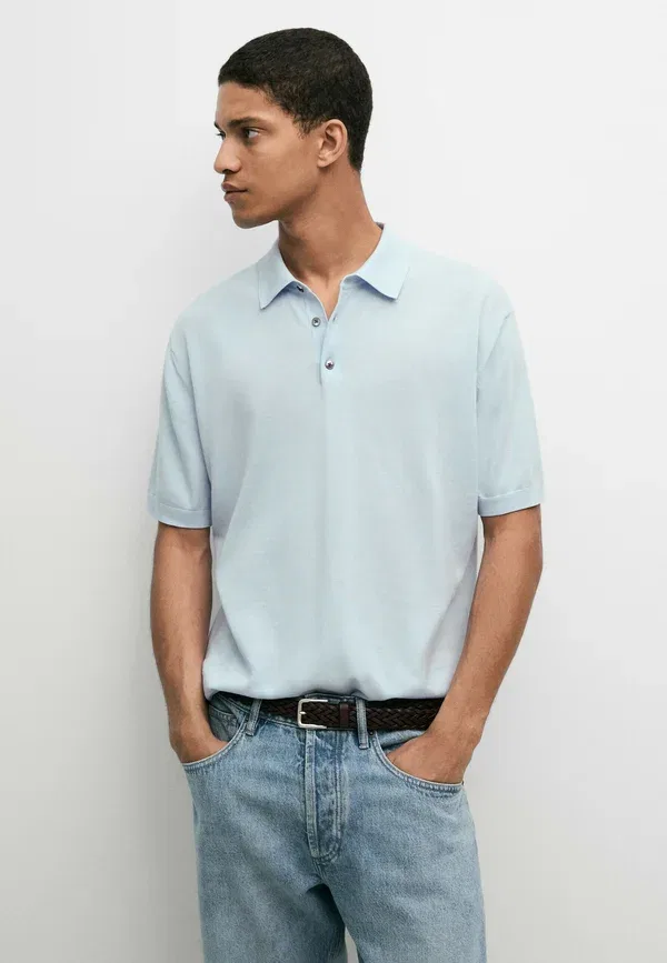 Футболка поло хлопковая Massimo Dutti, light-blue denim, светло-голубой