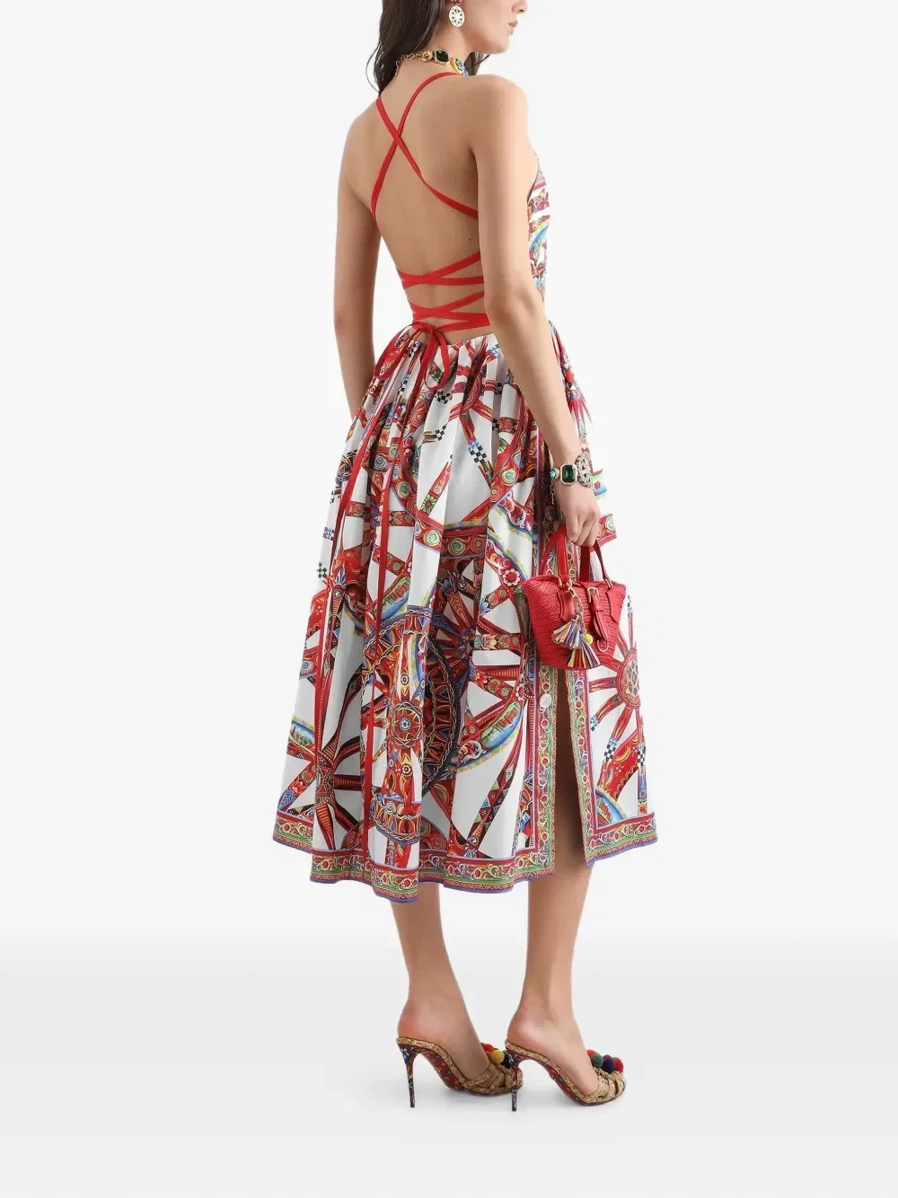 Поплиновое платье с принтом Carretto Dolce & Gabbana, белый — фото 3