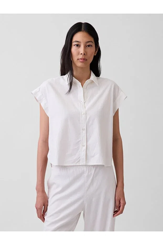 Женская свободная рубашка из льна с коротким рукавом Gap, White