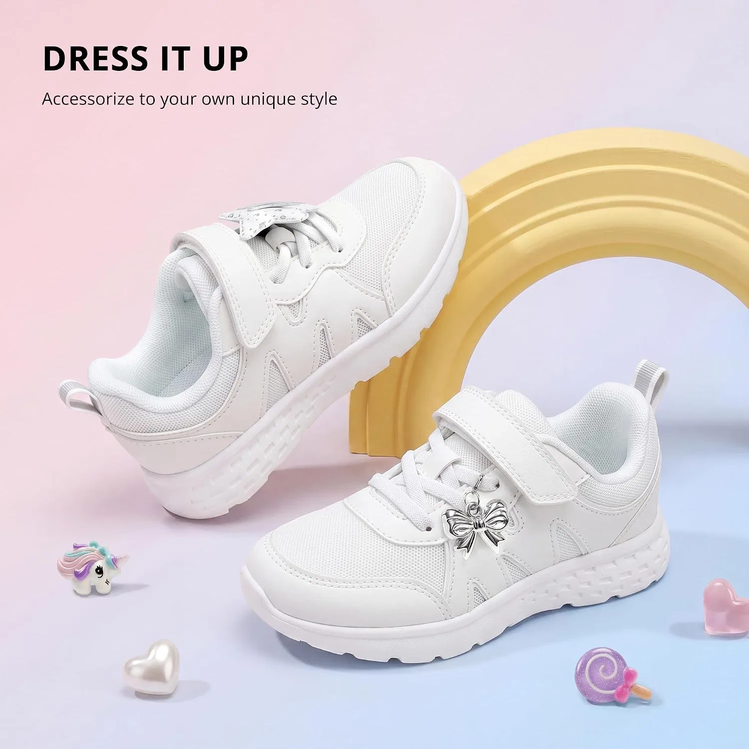 Детские кроссовки для девочек с нескользящей подошвой Stelle, White+charms — фото 3