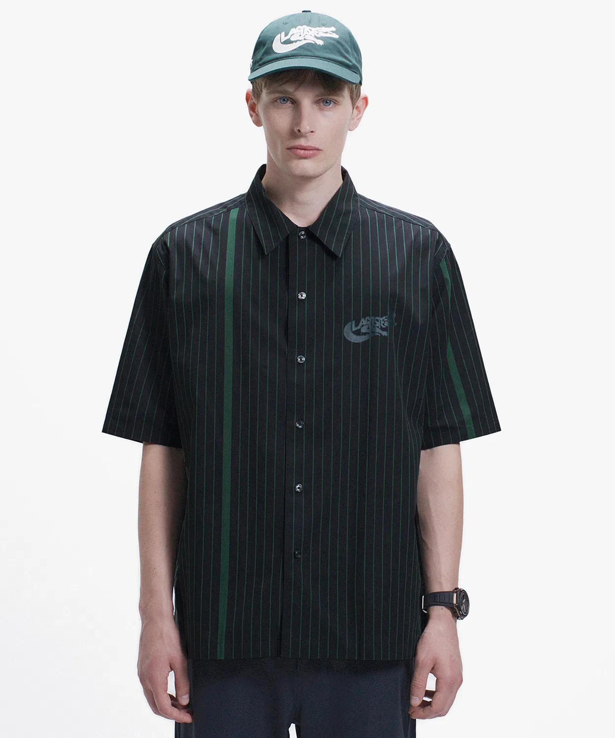 Мужская рубашка классическая с принтом Panel Stripe LACOSTE, Black