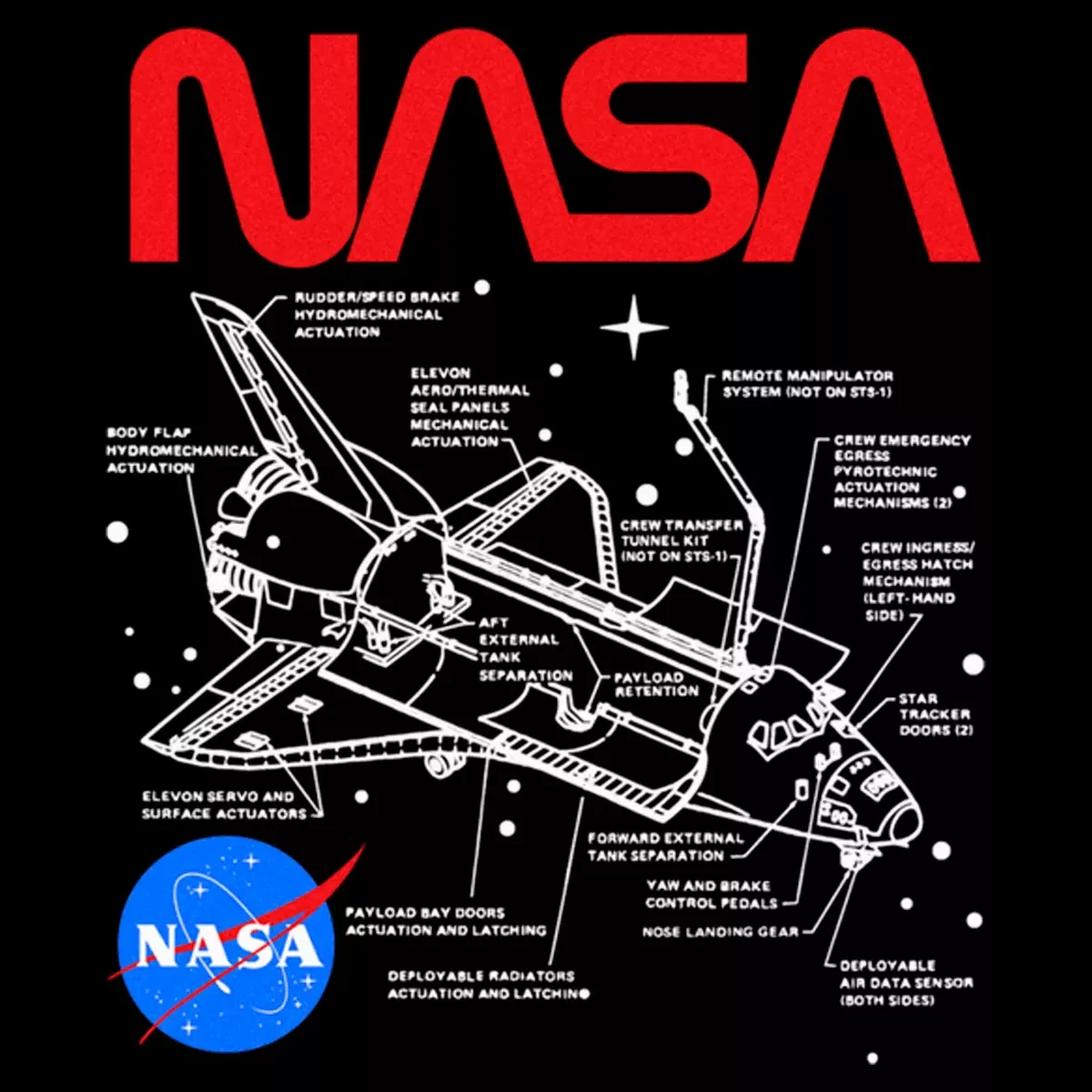 Детская футболка с принтом NASA Schematic Logo, NASA, Black — фото 2