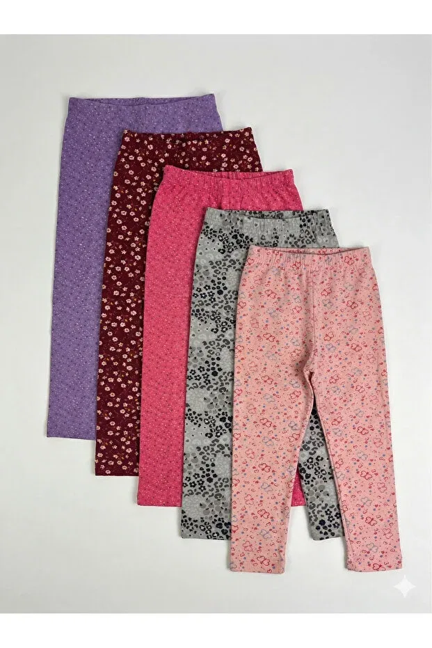 Детский комплект леггинсов для девочек с принтом Incili Tekstil, Pink-Gray-Magenta-Burgundy-Purple