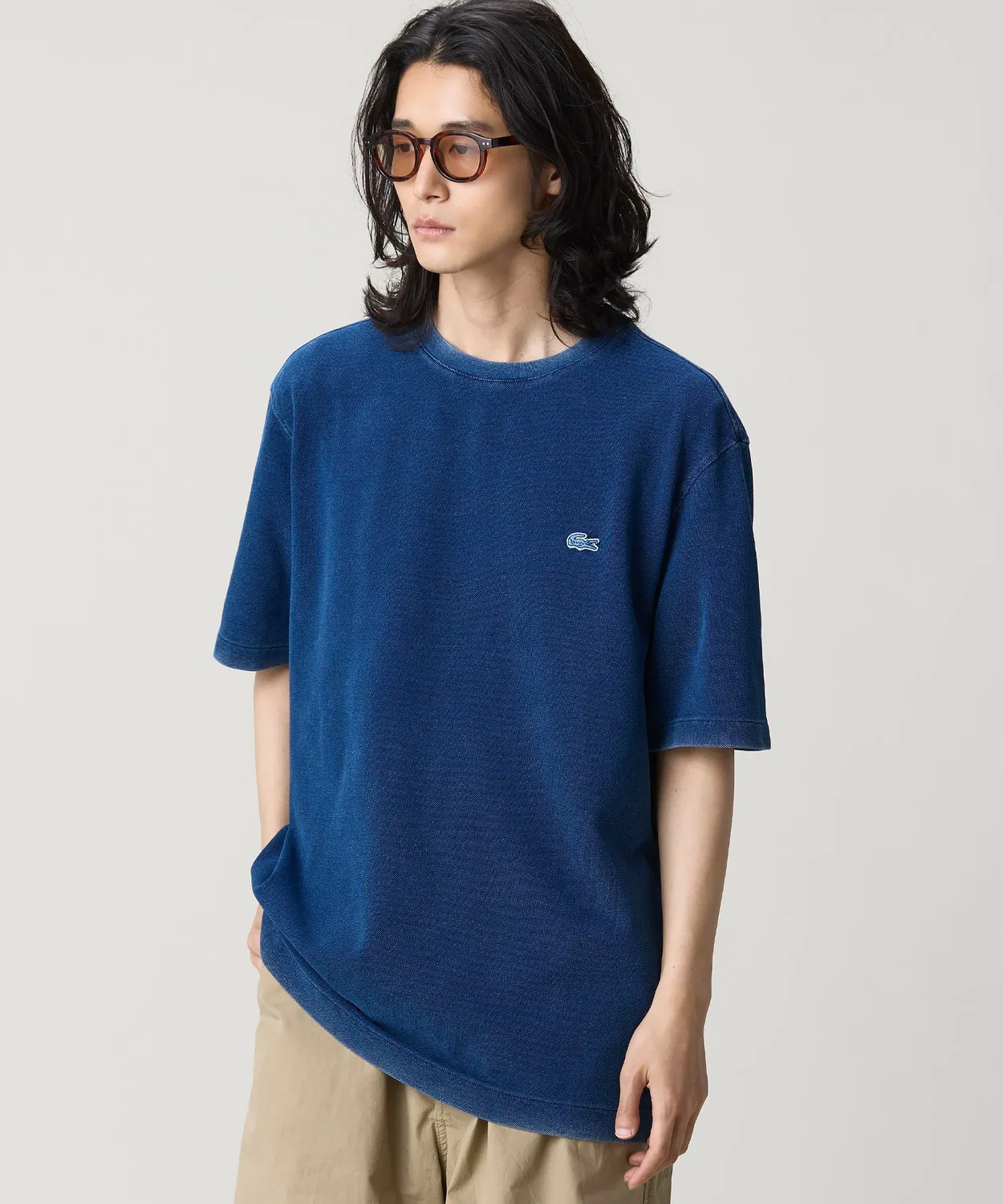 Мужская футболка оверсайз с эффектом потертости LACOSTE, Dark Indigo Blue — фото 4