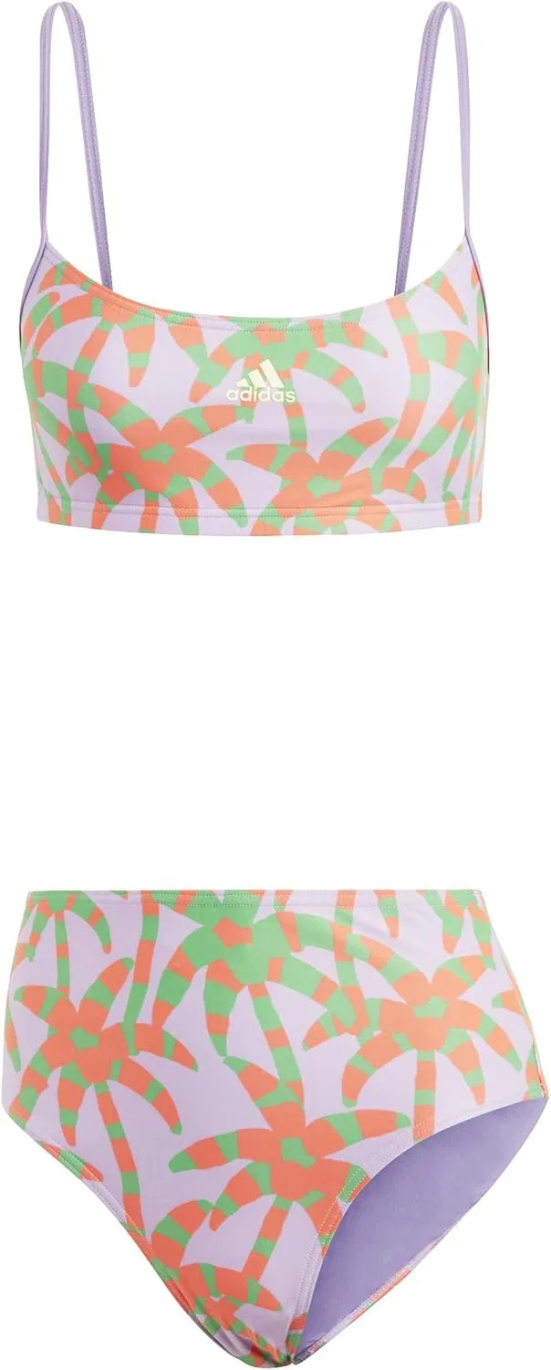 Женский бикини с пальмовым принтом Farm Rio adidas, Purple/Semi Flash Lime/Solar Red
