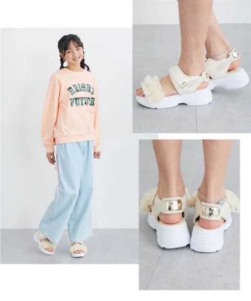 Детские спортивные сандалии с тюлевой оборкой QUNTSTYLE, Beige — фото 3