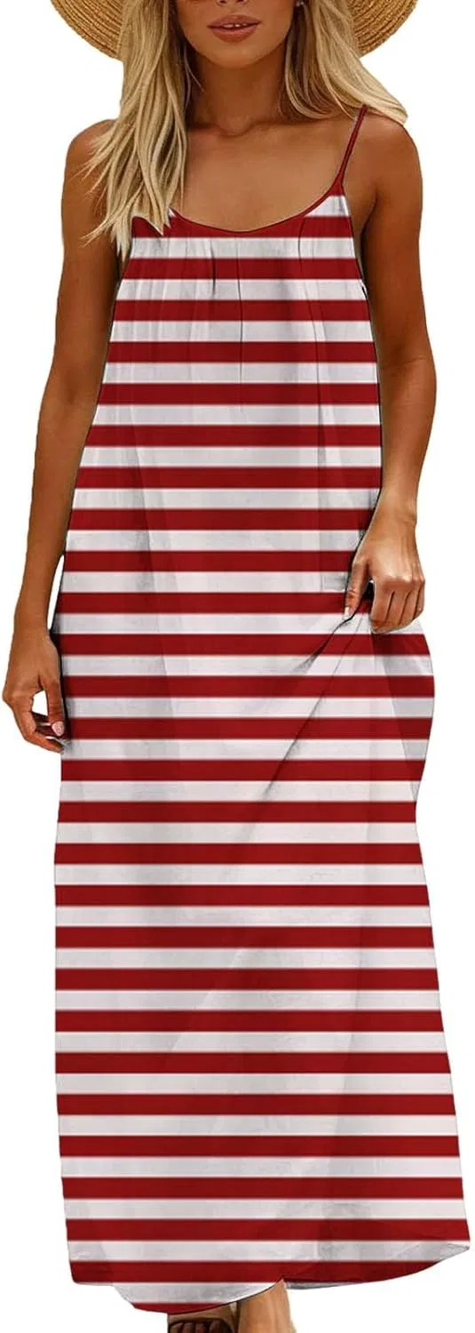 Женское летнее платье макси с открытой спиной Loose Fit, Red — фото 3