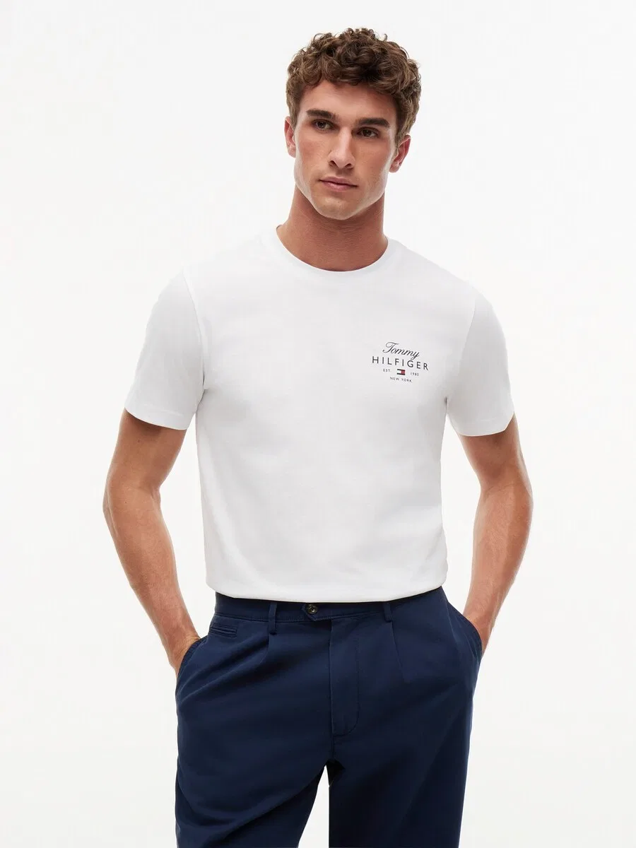 Футболка TOMMY HILFIGER с логотипом, белого цвета — фото 2