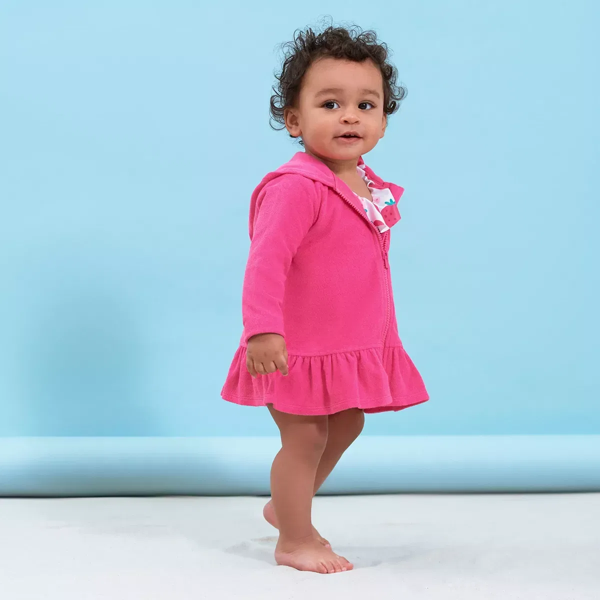 Детское худи-пляжная накидка на молнии с капюшоном из махры Gerber, Pink — фото 4