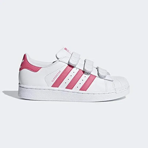 Детские кроссовки для девочек с липучками Superstar Cloudfoam Adidas Originals, White Pink Real Rose — фото 4