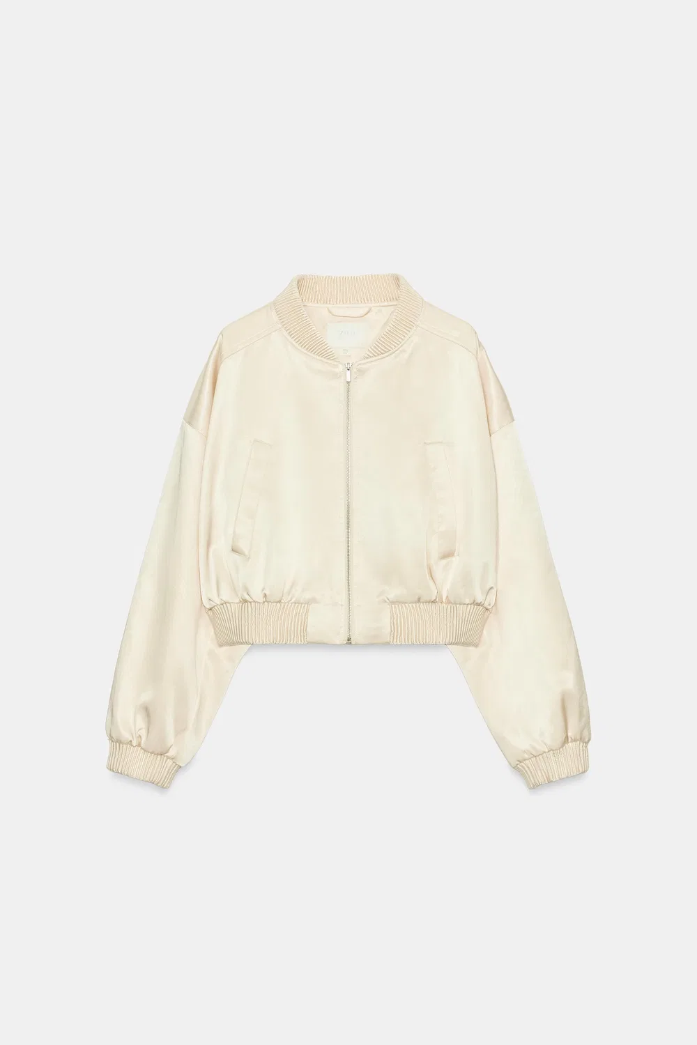 Укороченная атласная куртка-бомбер ZARA, Beige — фото 2