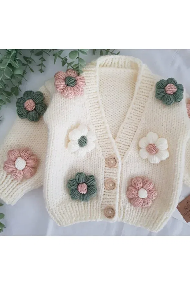 Детский кардиган с длинным рукавом Daisy detailed children's cardigan Generic Brands, Cream — фото 3