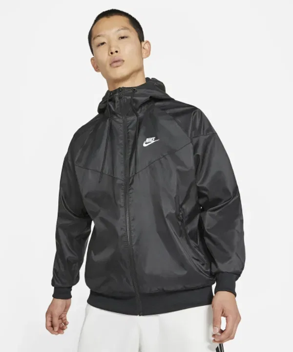 Ветрозащитная куртка с капюшоном Nike Sportswear Windrunner, черно-белая
