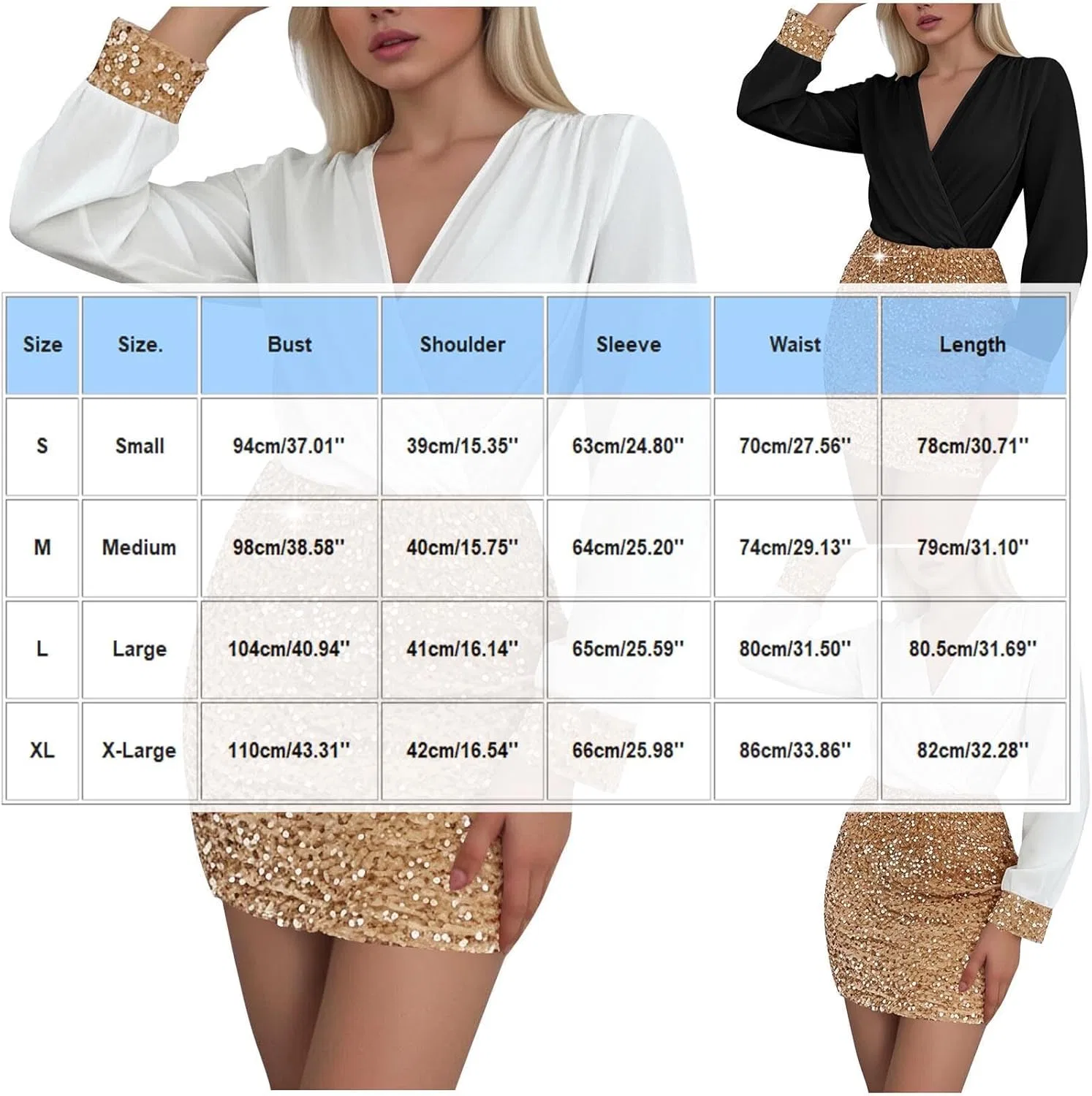 Женское платье с пайетками V-образным вырезом Bodycon, Black — фото 2