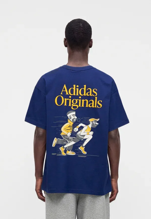 Футболка унисекс большого размера с принтом для бегового клуба Adidas Originals, темно-синий — фото 2