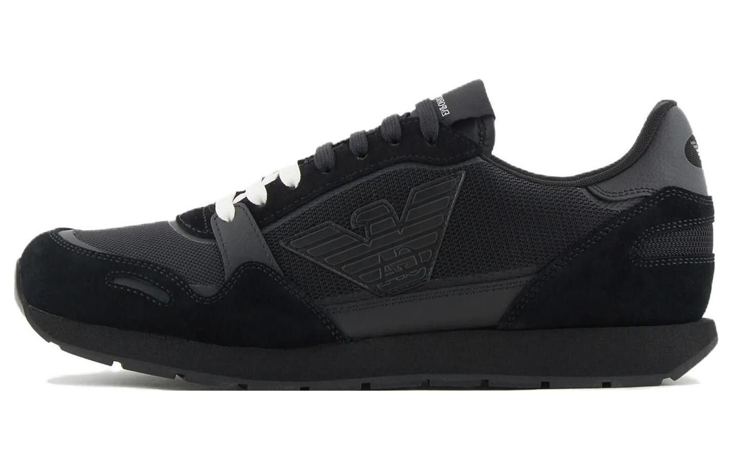 Кроссовки EMPORIO ARMANI Logo-appliqué Suede Sneakers, черный