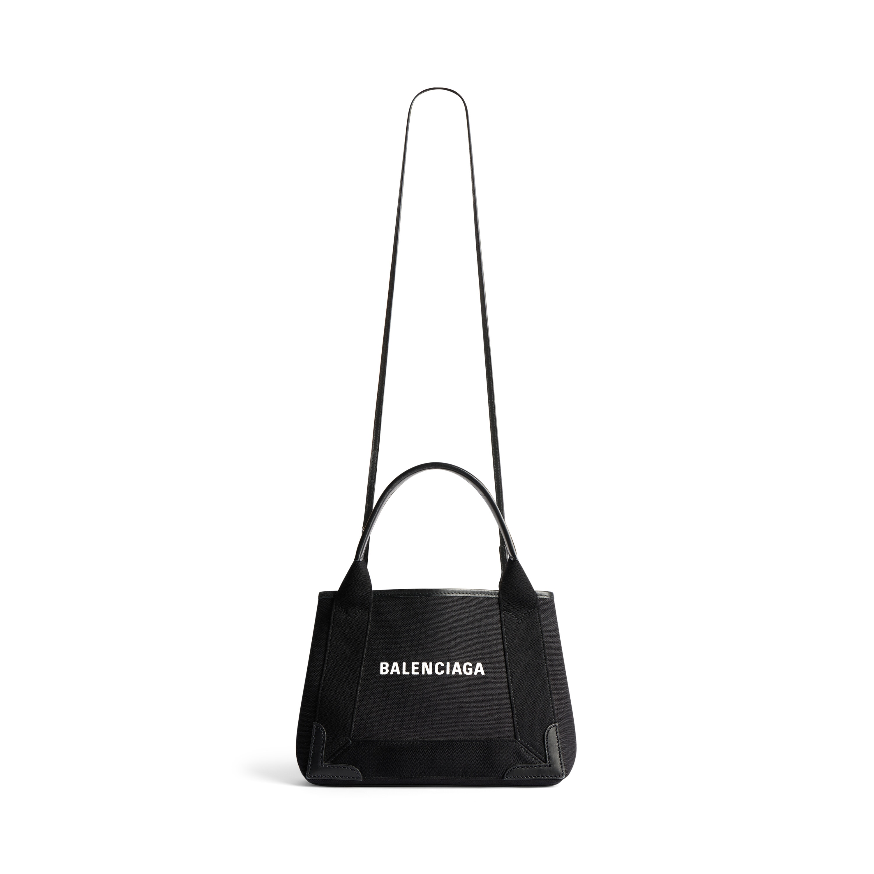 Темно-синяя сумка XS Cabas из черного хлопкового полотна и телячьей кожи BALENCIAGA, черный — фото 4