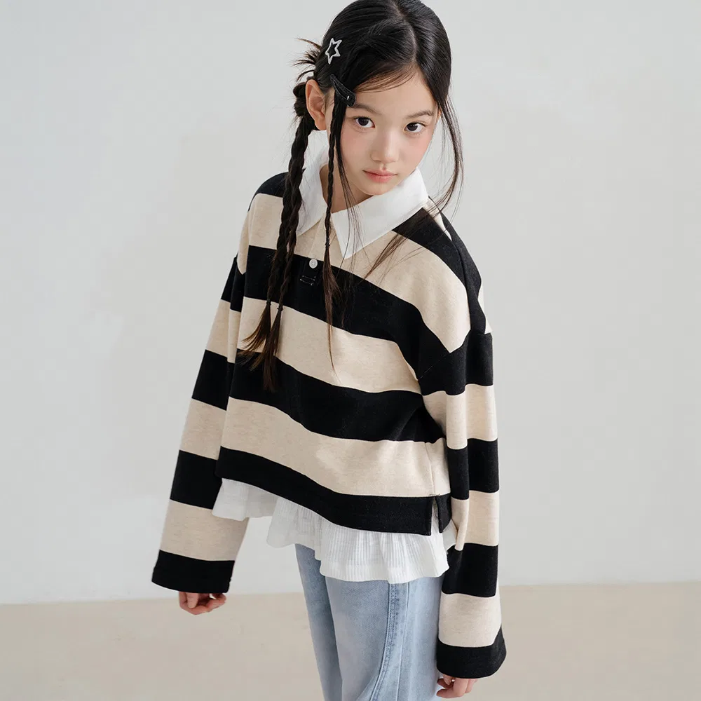 Детская футболка-поло Box Stripe Semi-Crop, чёрная, от Brettailor