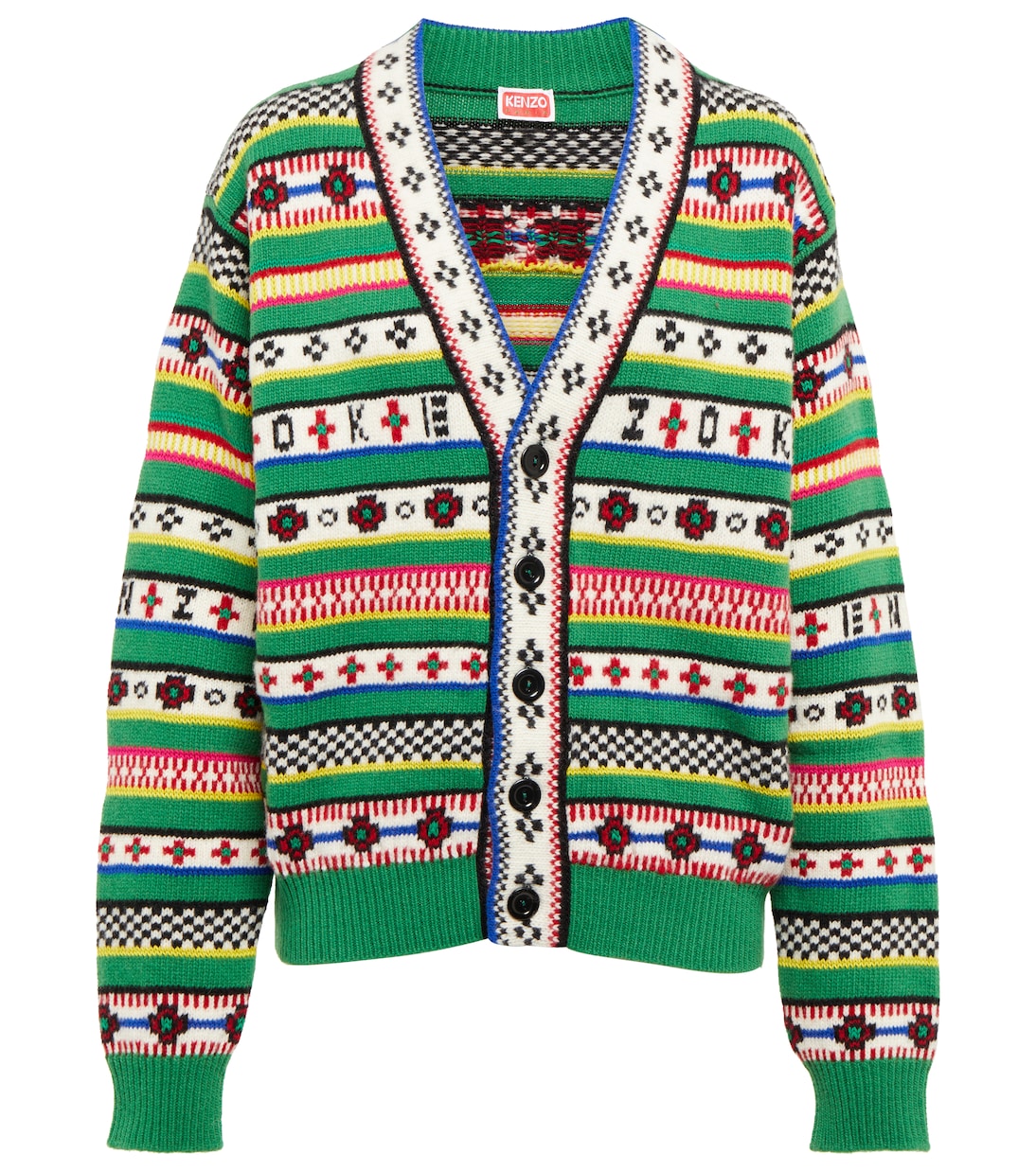 

Кардиган Fairisle с жаккардовым узором и шерстяной смесовой тканью Kenzo, Grass Green