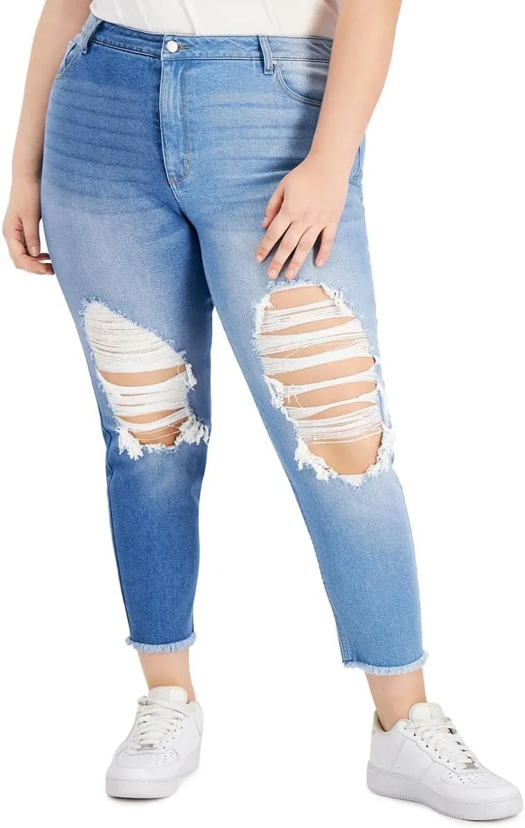 

Джинсы Mom двухцветные разрушенные Plus Size Tinseltown