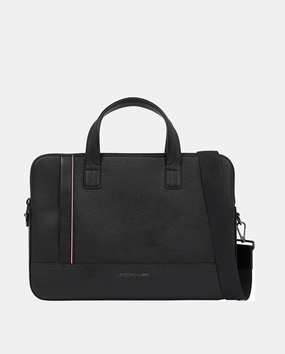 

Мужской портфель из экокожи с регулируемым плечевым ремнем и передним логотипом Tommy Hilfiger, черный