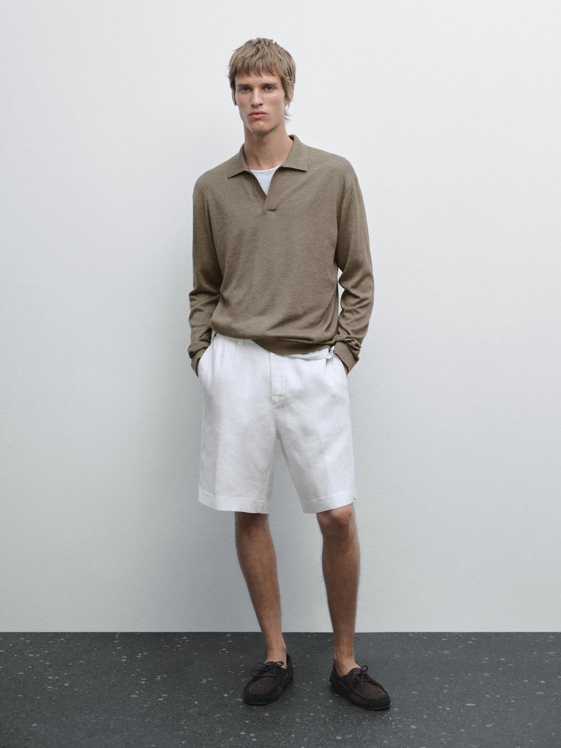 

Вязаный свитер с воротником-поло Massimo Dutti, хаки