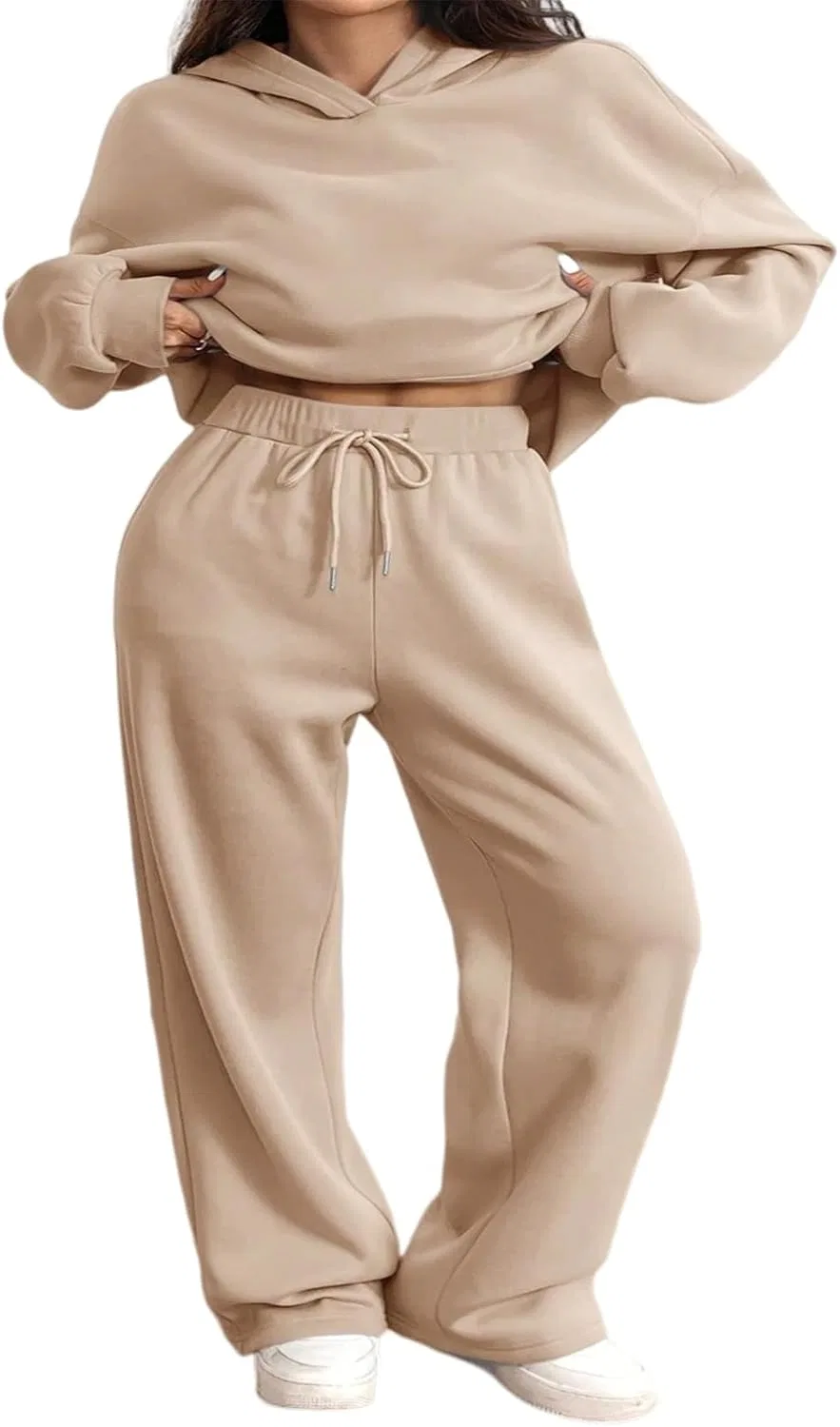 Женский спортивный костюм из 2 предметов, худи и широкие штаны, Khaki