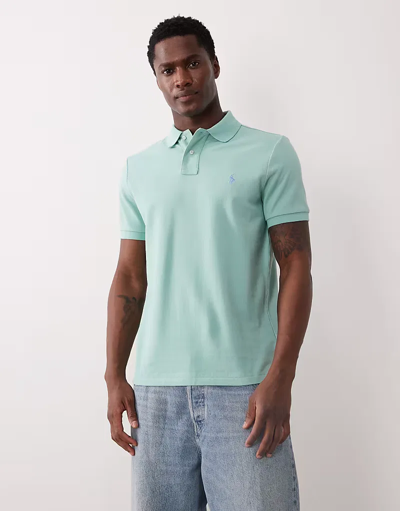 Поло Polo Ralph Lauren с логотипом-иконкой приталенного кроя, бирюзовый