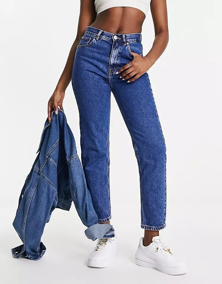 

Темно-синие джинсы мам с завышенной талией Pull&Bear, темно-синий