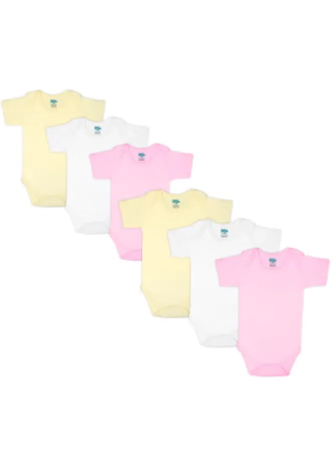 Боди-комбинезон с коротким рукавом, комплект из 6, Babies Basic, розовый