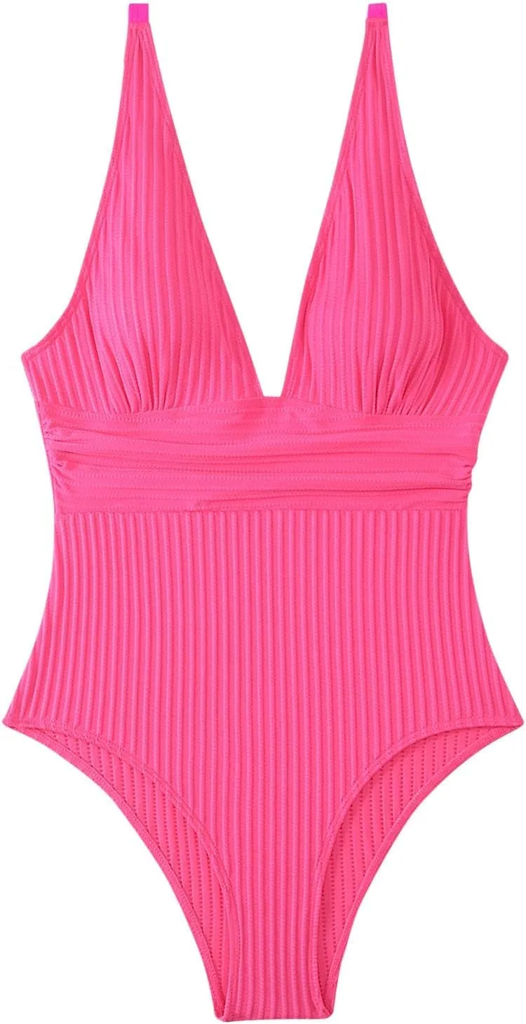 Женский цельный купальник с эффектом утяжки Ribbed Generic, Pink