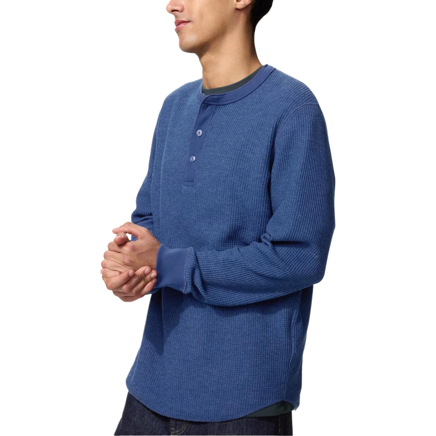 Мужская футболка с воротником-стойкой Henry Collar UNIQLO, Blue — фото 4