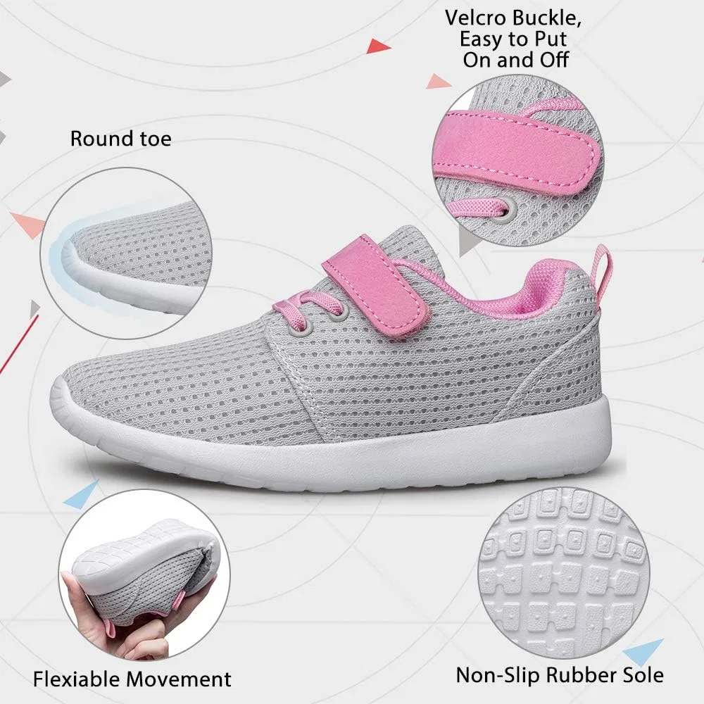 Детские кроссовки для девочек с ремешками TOEDNNQI, Grey/Pink — фото 4