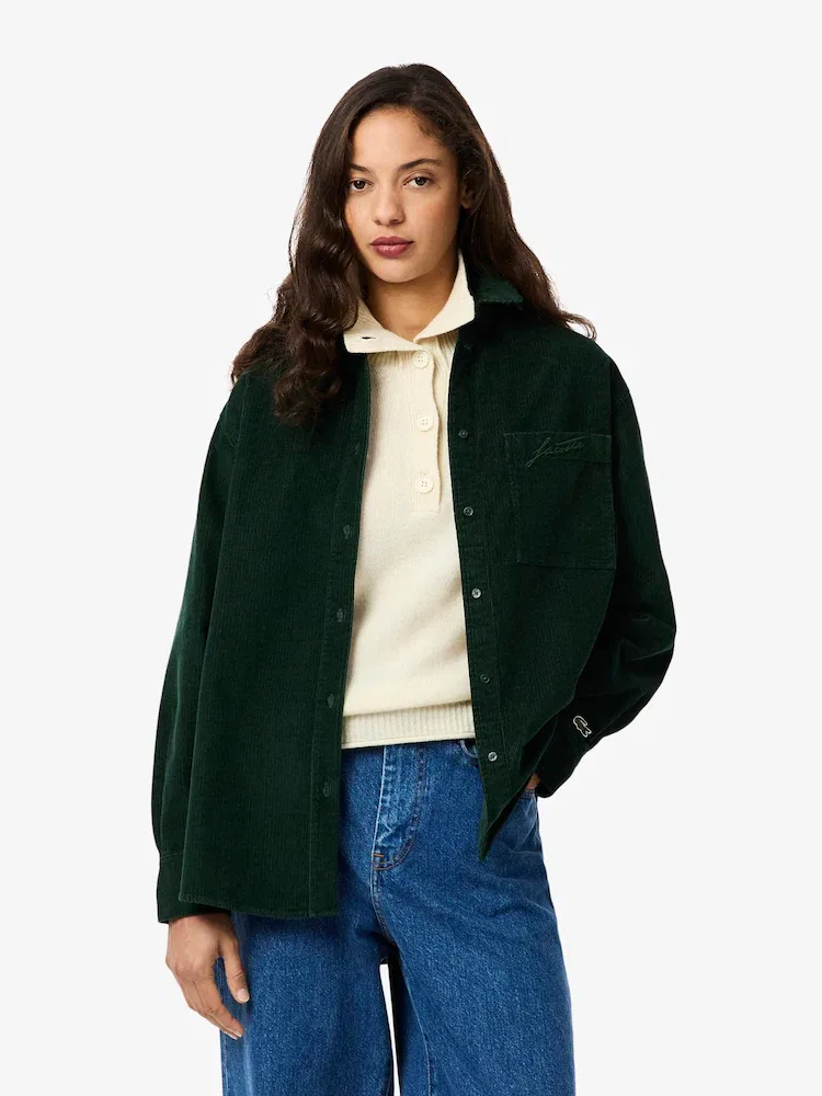 Рубашка LACOSTE из вельвета с логотипом, женская, повседневная, темно-синяя — фото 2