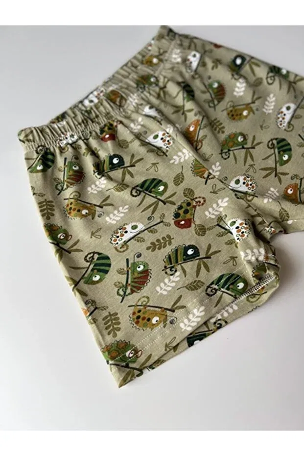 Детские шорты для девочек с принтом Green Chameleon Pattern Summer Key Kids, Green — фото 3