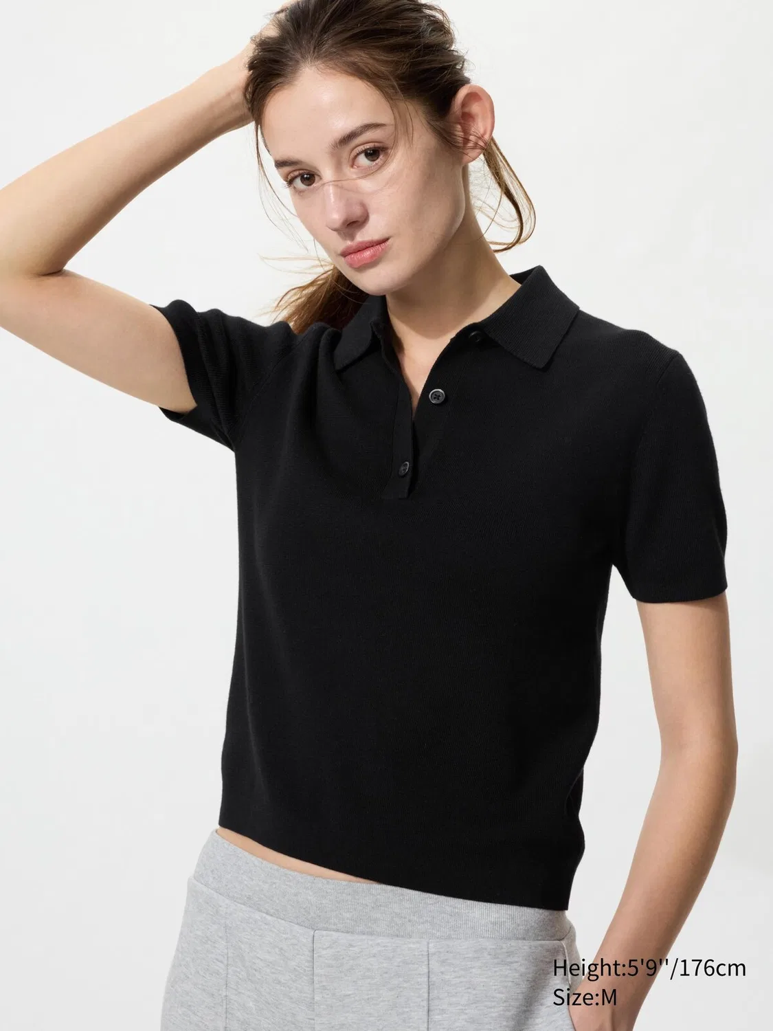 Свитер Uniqlo, поло с коротким рукавом, черный