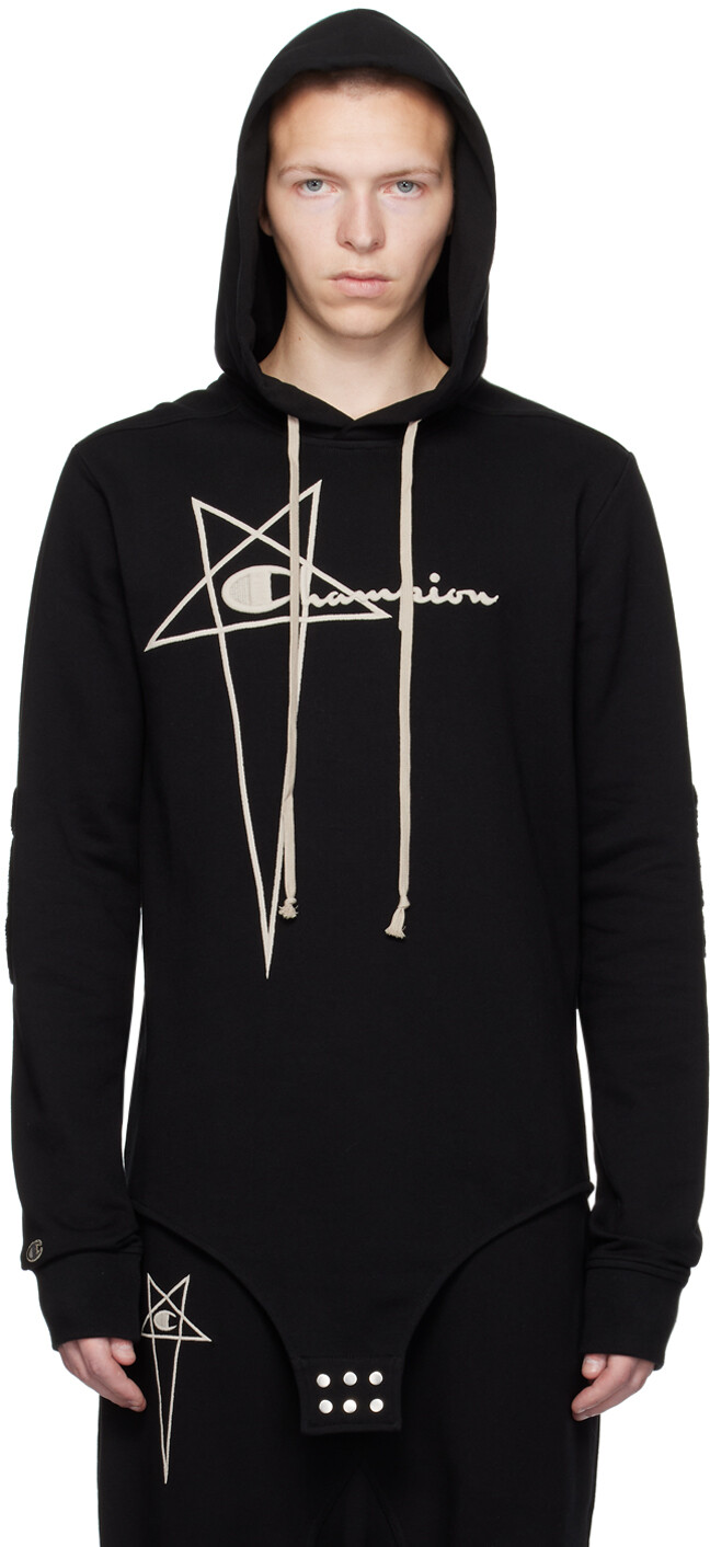 

Черная толстовка с капюшоном Champion Edition Rick Owens, Черный, Черная толстовка с капюшоном Champion Edition Rick Owens