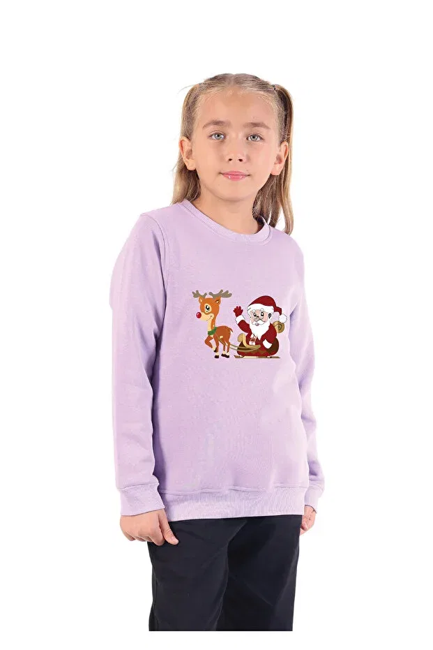 Детские свитшот для девочек с принтом Christmas Printed Rekormoda, Lilac
