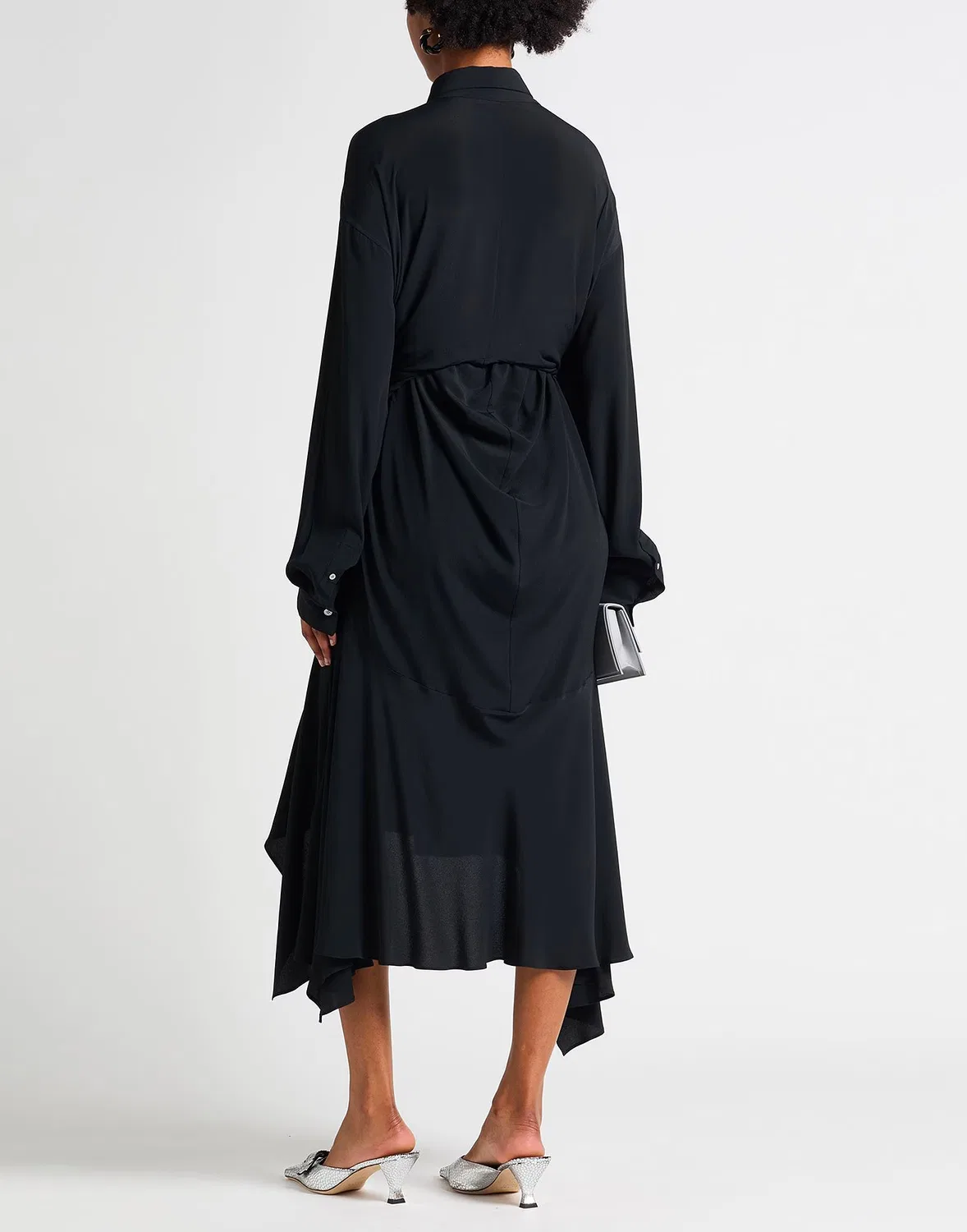 Женское платье-рубашка асимметричное с длинным рукавом Acne Studios, черный — фото 3