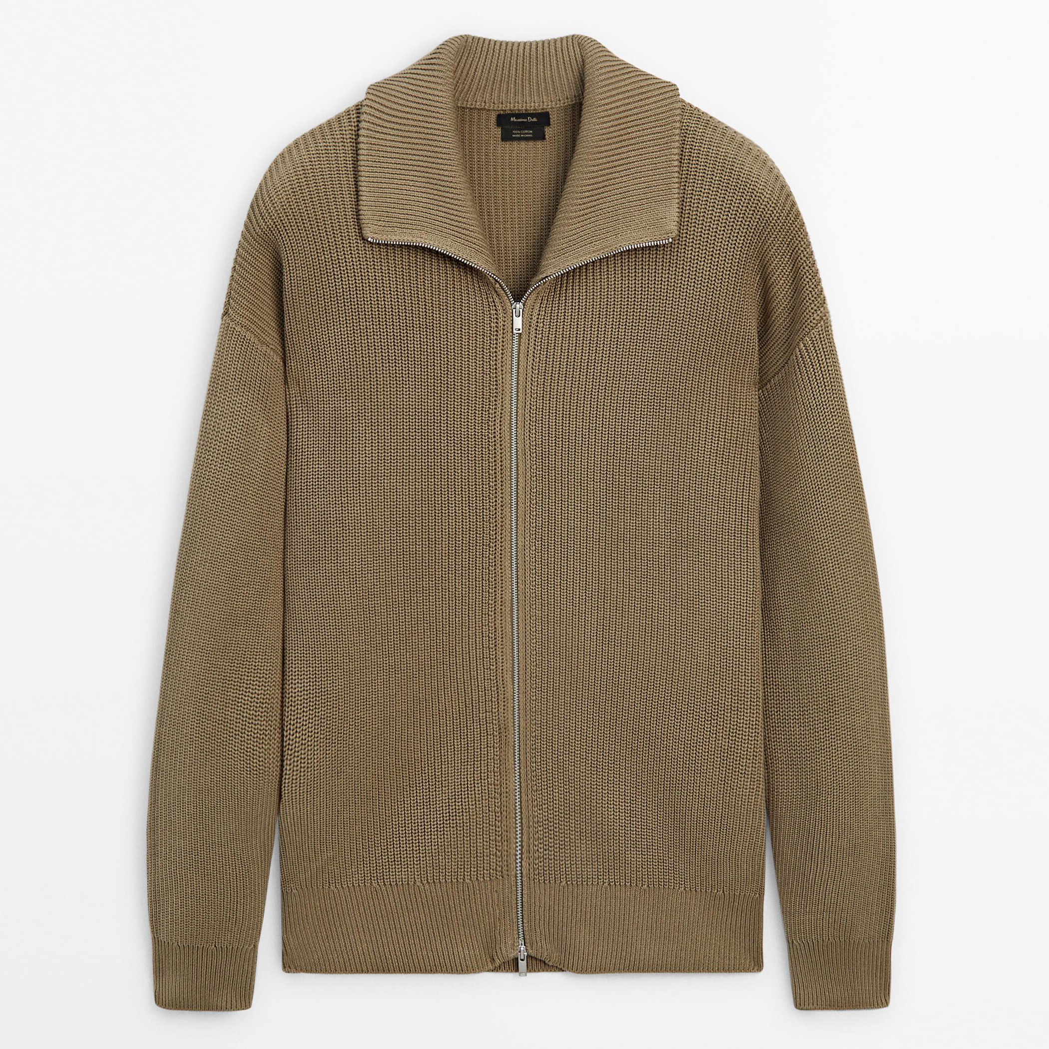

Кардиган на молнии из 100% хлопка Massimo Dutti, коричневый