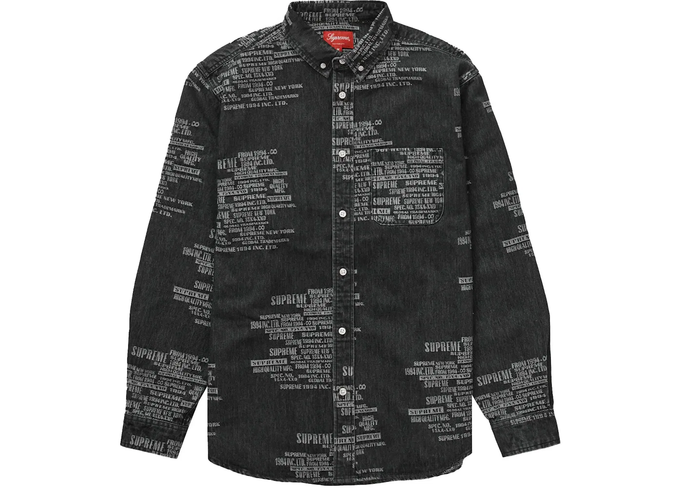 Мужская рубашка из денима с жаккардовым принтом Supreme Shirt, Washed Black