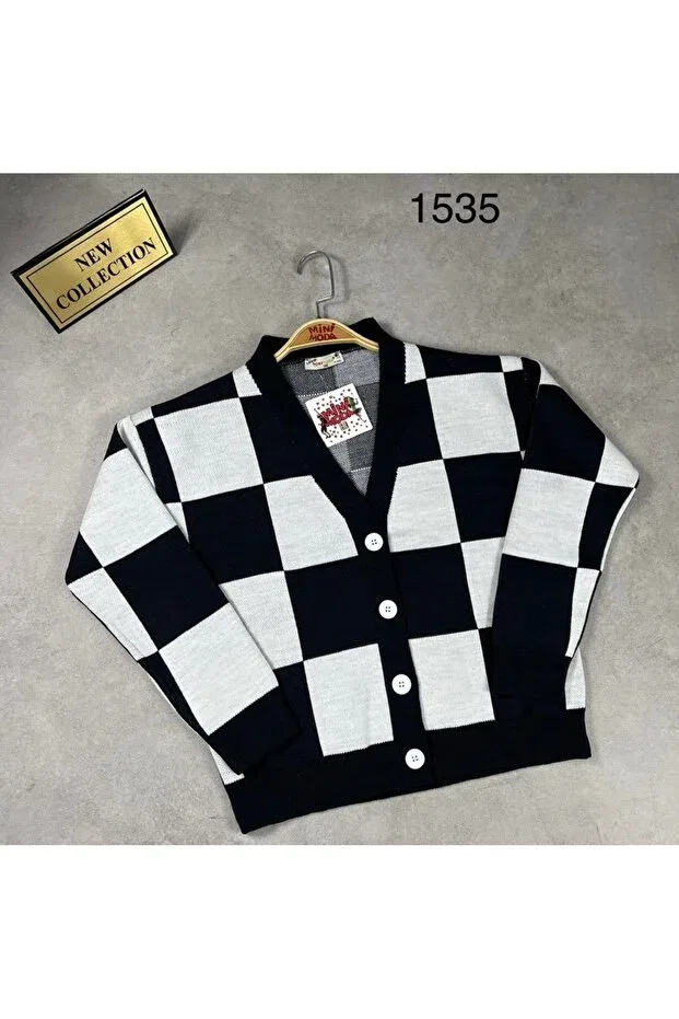 Детский кардиган вязаный Checkerboard patterned knitwear cardigan Minimoda Kids, Dark Navy Blue — фото 3