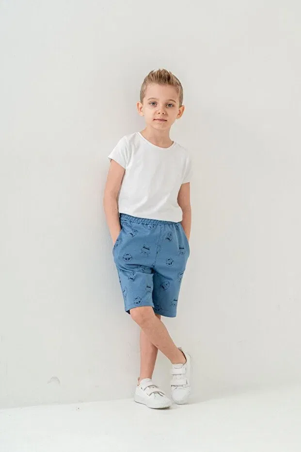 Детские шорты для мальчиков с принтом All Area Cat Printed Mışıl Kids, Element Blue — фото 2